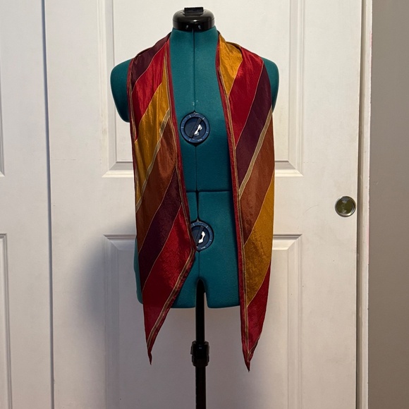 Vintage Liz Claiborne 100% Silk Rectangular Striped Scarf - Picture 3 of 6